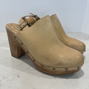KORK Ease Darby Women 11 Tan Slingback Leather Clogs Shoes Studded Boho Platform